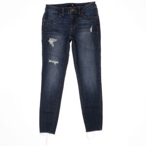 1822 Denim Ankle Skinny Jeans Size 4 Womens Distressed Dark Blue Stretch 27x25.5